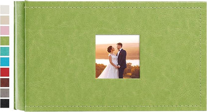 potricher Small Photo Album 4x6 100 Photos Leather Cover Picture Book with 100 Horizontal Pockets for Family Wedding Anniversary and Baby (Green)