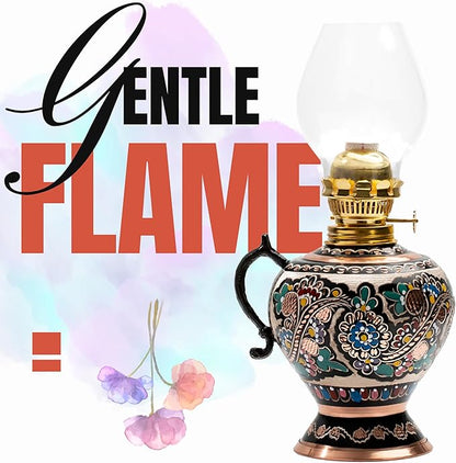 Vintage Handmade Copper Oil Lamp 15.35” – Decorative Hurricane Lantern for Indoor Lighting, Farmhouse Kitchen Décor, Emergency Lamp for Power Outages, Christmas Gift