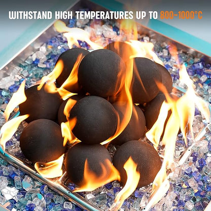 Stanbroil Ceramic Balls - 3” Round Fire Stones for Fire Pit Fire Bowl and Fireplace - Set of 15, Black