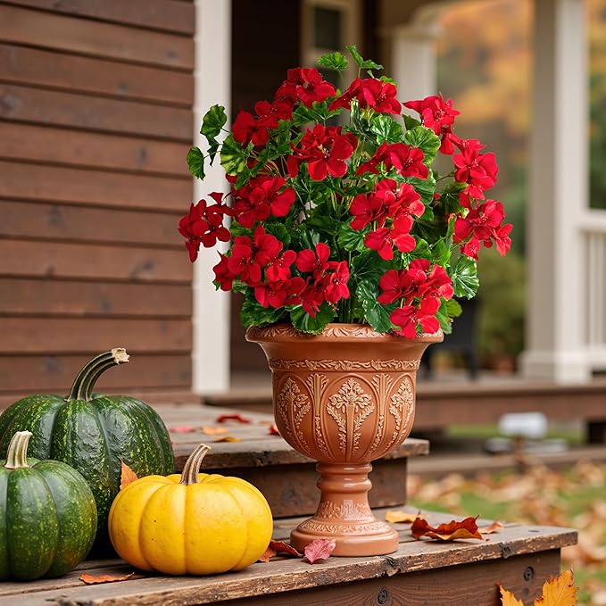 Artificial Flowers for Outdoors Artificial Geraniums for Indoor Fake Flowers 17.7In Uv Resistant Artificial Outdoor Flowers Suitable for Indoor Home Decoration Outdoor Garden Decor 4PCS,Red