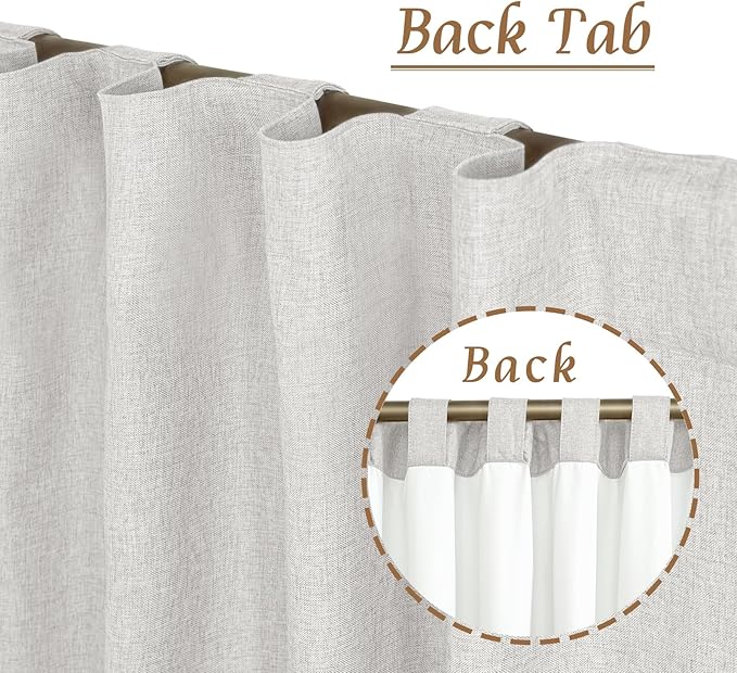 LAMIT Light Grey Linen Full Blackout Window Curtains for Bedroom, 54 Inches Thermal Farmhouse Curtains Back Tab and Rod Pocket Privacy Protected Burlap Panels with White Liner, 2 Panels, 52 x 54 Inch