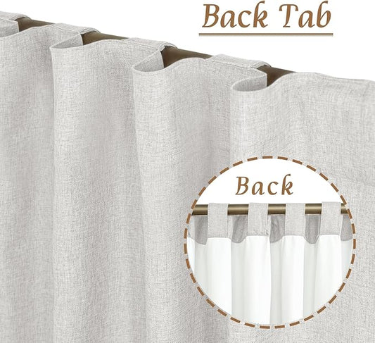 LAMIT Light Grey Linen Full Blackout Window Curtains for Bedroom, 54 Inches Thermal Farmhouse Curtains Back Tab and Rod Pocket Privacy Protected Burlap Panels with White Liner, 2 Panels, 52 x 54 Inch