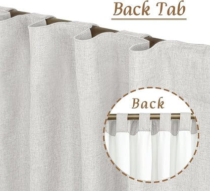 LAMIT Natural 100% Blackout Linen Curtains, 54 Inches Linen Textured Thermal Bedroom Curtains Back Tab and Rod Pocket Neutral Panels with White Liner for Farmhouse, 2 Panels, 42 x 54 Inch, Light Grey