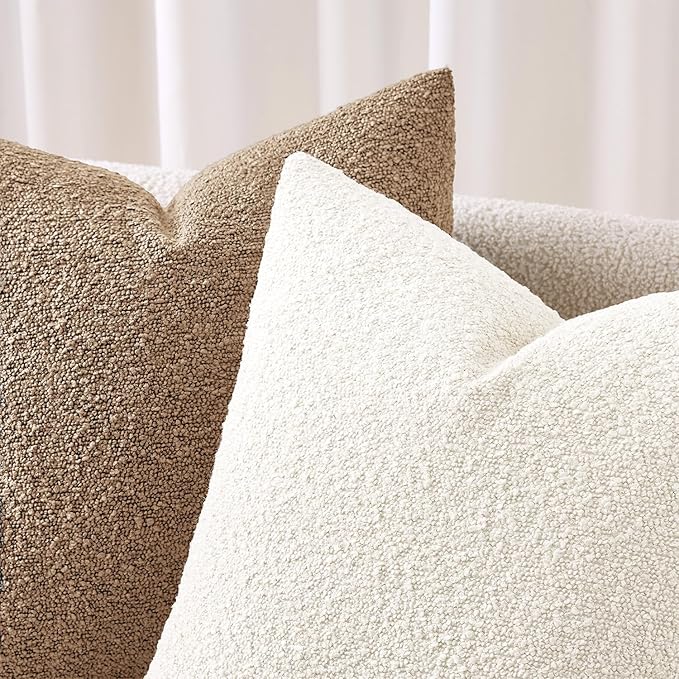 ANRODUO Pack of 2 Textured Boucle Throw Pillow Covers Soft White Euro Decorative Accent Solid Pillow Cases Cozy Modern Couch Cushion Case for Chair Sofa Bedroom Living Room Home Decor, 22 x 22 Inch