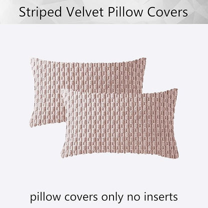 Kevin Textile Pack of 2 Corduroy Decorative Throw Pillow Covers 12x20 Inch Valentine' s Day Soft Boho Striped Pillow Covers Modern Home Decor Gifts for Spring Sofa Living Room Couch Bed Light Pink