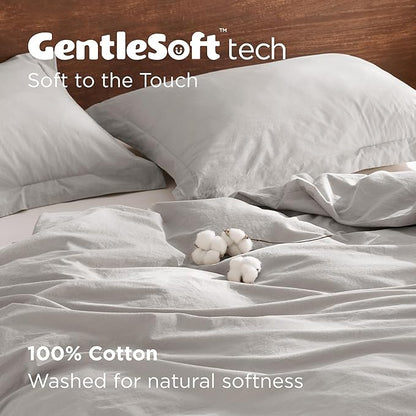 Bedsure 100% Washed Cotton Duvet Cover King - Light Grey Minimalist Cotton Duvet Cover Linen Like for All Seasons - GentleSoft™ Plain Simple Bedding (King, 104"x90")