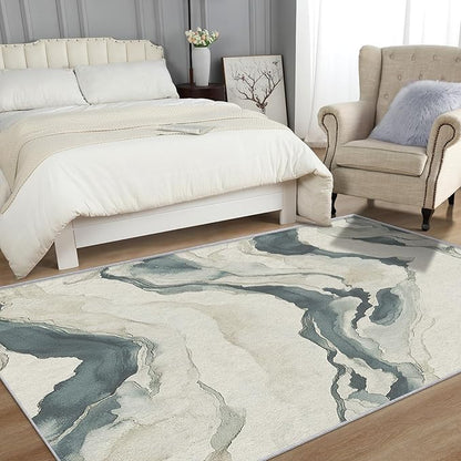 Swirl Rugs for Living Room - Abstract Rug, 4x7 Rug, Contemporary Area Rug & Room Decor, Modern Carpet & Home Decor, Washable Non Slip Anti Skid Rugs