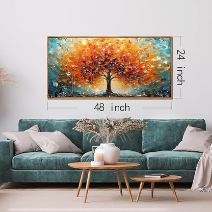 Framed Canvas Wall Art for Living Room Bedroom Office Large Tree of Life Wall Art Orange Tree Picture Modern Canvas Prints Decor Size 24x48