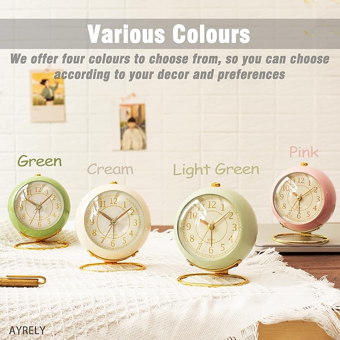 AYRELY® Battery Operated Desk Alarm Clock with Light,Silent No Ticking,Small Table Clock for Bedside/Bedroom/Living Room/Office/Travel/Kids/Room Decor Aesthetic Vintage(Pink)