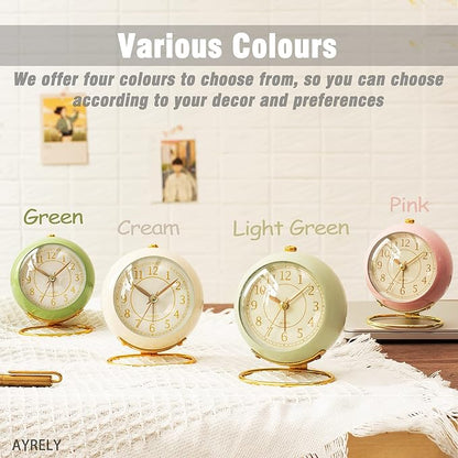 AYRELY® Battery Operated Desk Alarm Clock with Light,Silent No Ticking,Small Table Clock for Bedside/Bedroom/Living Room/Office/Travel/Kids/Room Decor Aesthetic Vintage(Cream)