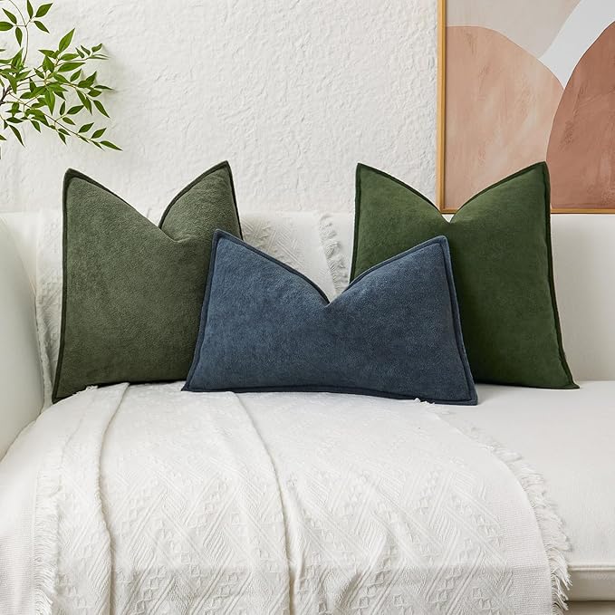 Kevin Textile 12x20 Inch Lumbar Pillow Cover 1 Pack Soft Boucle Textured Decorative Waterproof Rectangle Cushion Elegant Accent Pillow for Couch Sofa Chair Bed Home Decor Indoor Outdoor Moss Green