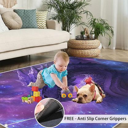 Dragon 4x5 Area Rug Starry Sky Washable Rugs for Living Room Bedroom, Fantasy Animals Soft Low Pile Non Slip Accent Floor Mat Print Throw Rug Indoor Carpet Dining Room Playroom