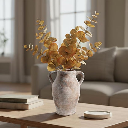 Sunddo 8 inch Rustic Vase for Home Decor, Farmhouse Terracotta Decorative Vase with Handles, Centerpiece Table Decorations, Distressed Living Room, Shelf, Mantle, Entryway, Table Decor