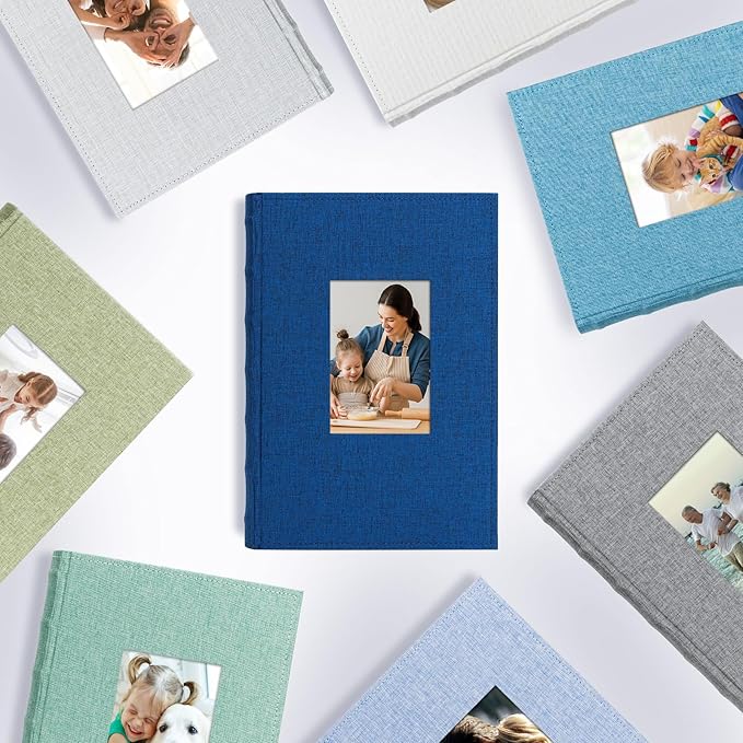 Vienrose Photo Album 4x6 300 Photos Linen Frame Cover with Memo Areas Photobook Large Capacity Slip-in Pictures Book for Wedding Baby Vacation, Green