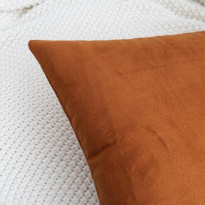 HWY 50 Burnt Orange Velvet Rectangular Throw Pillow Covers 12x20 Inch, Pack of 2 Soft Cozy Solid Decorative Luxury Fall Cushion Cases for Couch Sofa Bed Living Room Bedroom
