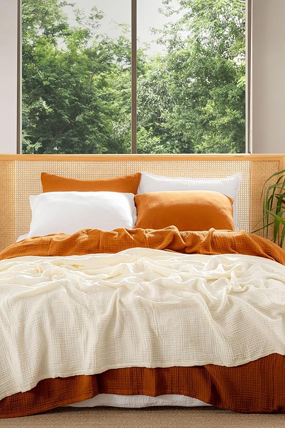 Muslin Blanket - Pure 100% Turkish Cotton Airy Soft Light Versatile Gauze Throw Blanket for Bed, Couch, Sofa (Cinnamon Brown, Queen XL Size (95" x 95" inch))