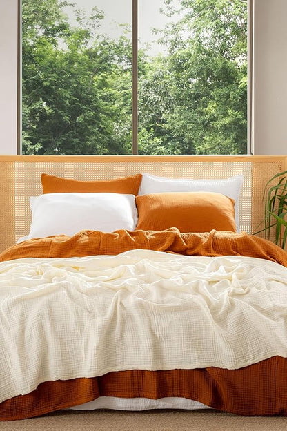 Muslin Blanket - Pure 100% Turkish Cotton Airy Soft Light Versatile Gauze Throw Blanket for Bed, Couch, Sofa (Cinnamon Brown, Queen XL Size (95" x 95" inch))