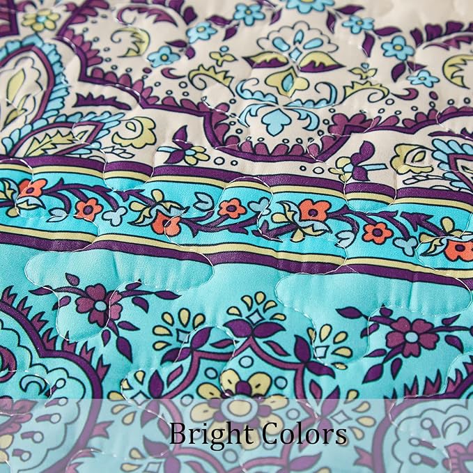 WONGS BEDDING Boho Quilt King Size, Blue Purple Bohemian King Quilt, Lightweight Microfiber Bed Decor Bedspread for All Season 103"x90"(3 Pieces)