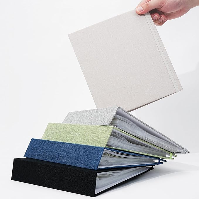 Vienrose Linen 3-Ring Photo Album Holds 190 Photos, 160 4x6 Photos and 30 6x8 Pictures, Picture Album with Multiple Size Pockets, Memory Book for Family Wedding Anniversary Baby, Blue