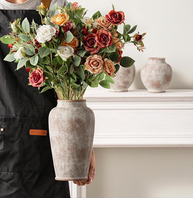 Ceramic Rustic Vase, 11 Inch Large Flower Vase Tall Farmhouse Decorative Vase Floral Pottery Vases for Home Decor Table Living Room Entryway Mantel Bedroom Bathroom Kitchen - Rustic