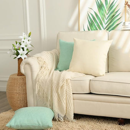 Stellhome Burlap Throw Pillow Covers Solid Farmhouse Linen Pillowcase for Bed Couch Sofa Bench, Set of 2, 24 x 24 inch (60 x 60 cm), Cream