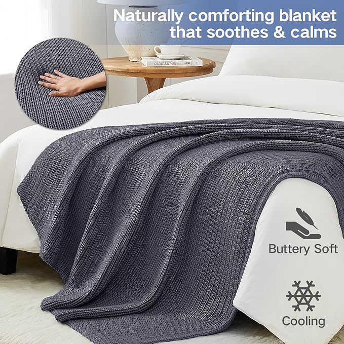 Guohaoi Knitted Weighted Blanket for Adults (Dark Grey 60"x80" 15lbs) No Beads Cooling Throw Blanket for Hot Sleepers, Home Decor Breathable Chunky Knit Heavy Blanket Use on Queen/King Size Bed