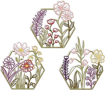 3 Piece Metal Flower Wall Art for Bedroom Living Room Rustic Farmhouse Floral Wall Decor for Bathroom Dining Room Boho Home Decorations Modern Minimalism Hanging Sculptures Polygon