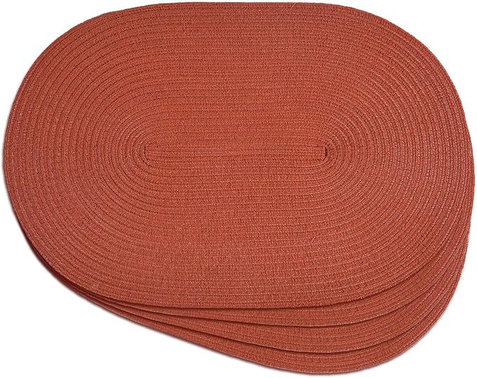 Noctiflorous Oval Braided Placemats Set of 4 Woven 12x18 Inch Non Slip Washable Heat Resistant Place Mats Round Tablemats for Dining Kitchen Party Daily Table Decor Dinner Mats (Solid Rust Orange, 4)