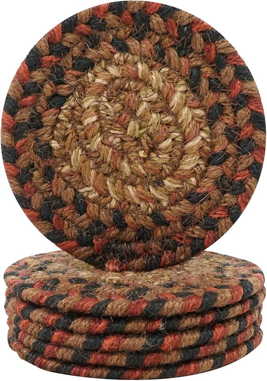 Homespice Gingerbread Jute Woven Rope Coasters 4", Warm Country Decor, Set of 6, Brown - Durable, Absorbs Moisture, Easy to Clean and Protects Furniture