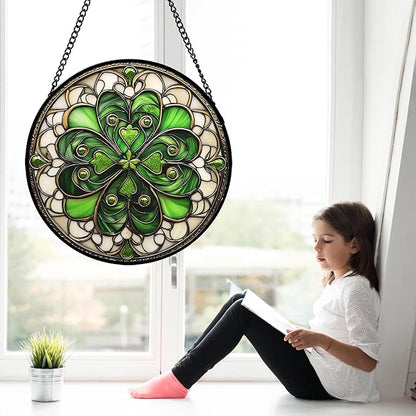 DASTOLL Stained Glass Window Hanging St. Ripak Festival Green Lucky Clover Large 11.8" - Suncatcher Door Garden Sun Catcher Ireland Decor Mother's Day for Mom Woman Her Men Sisters