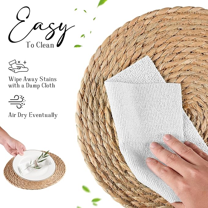 Round Woven Placemats Set of 4, Natural Water Hyacinth Place mats, 12 inch Rattan Placemats Wicker Placemats Farmhouse Boho Braided Heat Resistant Outdoor Placemat Patio Table Place Mats