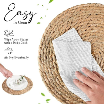 Round Woven Placemats Set of 6, Natural Water Hyacinth Place mats, 13.8 inch Rattan Placemats Wicker Placemats Farmhouse Boho Braided Heat Resistant Outdoor Placemat Patio Table Place Mats