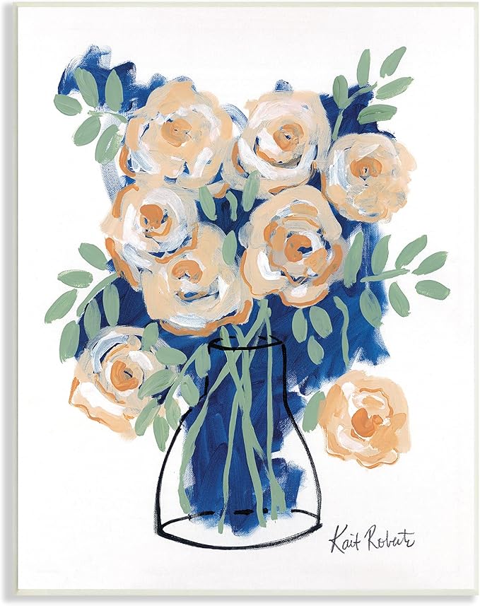 Stupell Industries Abstract Flower Swirls Pink Roses Line Art Vase, Design by Kait Roberts