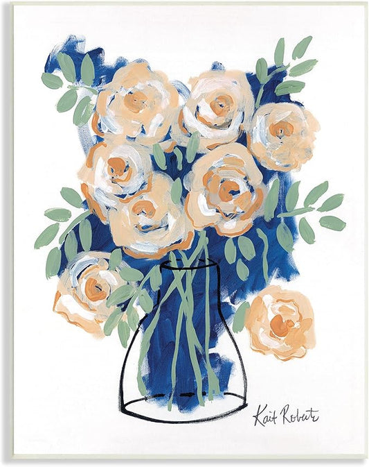 Stupell Industries Abstract Flower Swirls Pink Roses Line Art Vase, Design by Kait Roberts