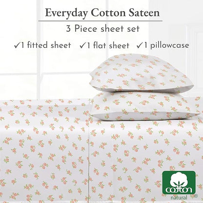 California Design Den Floral Sheet Set Twin XL, 100% Cotton Sheets, Deep Pocket Twin XL Sheets & Pillowcase Set, Soft Sateen Weave - Chic Floral