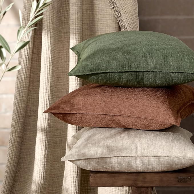 MIULEE Pack of 2 Thick Textured Couch Throw Pillow Covers, Rust Terracotta Decorative Pillow Covers 20x20, Neutral Linen Cushion Cases for Sofa Bed Living Room Modern Farmhouse Home Decor, No Filling