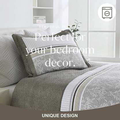 Oversized King Bedspread Quilt 120" x 120", 100% Cotton Lightweight Bed Spreads Coverlet Set Farmhouse Bedding Cover, 3 Piece, Brown/Gray/Beige
