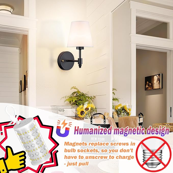 Battery Operated Wall Sconces Set Of Two, Wireless Battery Wall Light With 10000mAh RGB Rechargeable Magnetic Bulb, Rechargeable Wall Sconce With Remote Control For Bedroom, No Electrician Required