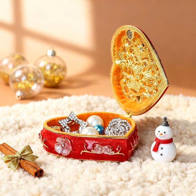 YU FENG 2.5inch Vintage Heart Trinket Box Small Hinged Trinket Boxes Red Jewelry Trinket Box Jeweled Ring Box Gift for Girl Women Christmas Gift