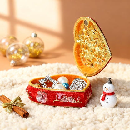 YU FENG 2.5inch Vintage Heart Trinket Box Small Hinged Trinket Boxes Red Jewelry Trinket Box Jeweled Ring Box Gift for Girl Women Christmas Gift