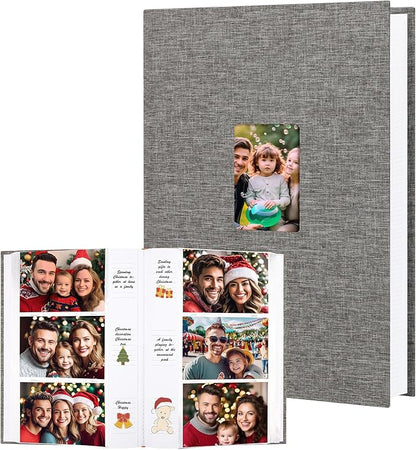 XFveiwoo Photo Album 4x6 450 Photos with Writing Space,4 x 6 Photo Book Linen Cover with Front Window, 4x6 Picture Album 450 Photos Photo Album Book for Wedding Kids Travel Family Baby Pictures, Grey