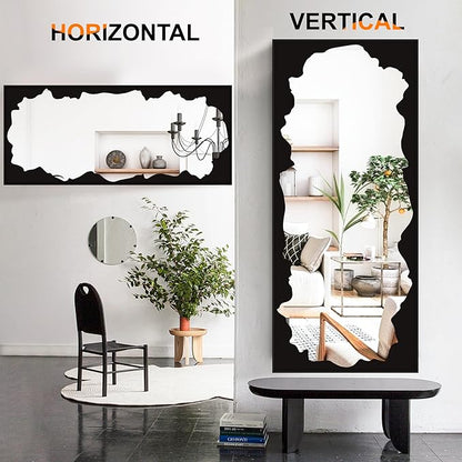 Full-Length Mirror Free Standing Leaning Mirror with Artistic Black Abstract Overlay Deco, 70"x30" Shatterproof Wall-Mounted Mirror, Perfect for Living Room, Bedroom, Cloakroom, and Bathroom Decor