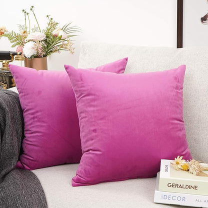 YOUR SMILE Pack of 2 Velvet Pure Color Pillow Covers Decorative Square Pillowcase Soft Solid Cushion Case for Sofa Bedroom Car (Pink, 18''x18'')
