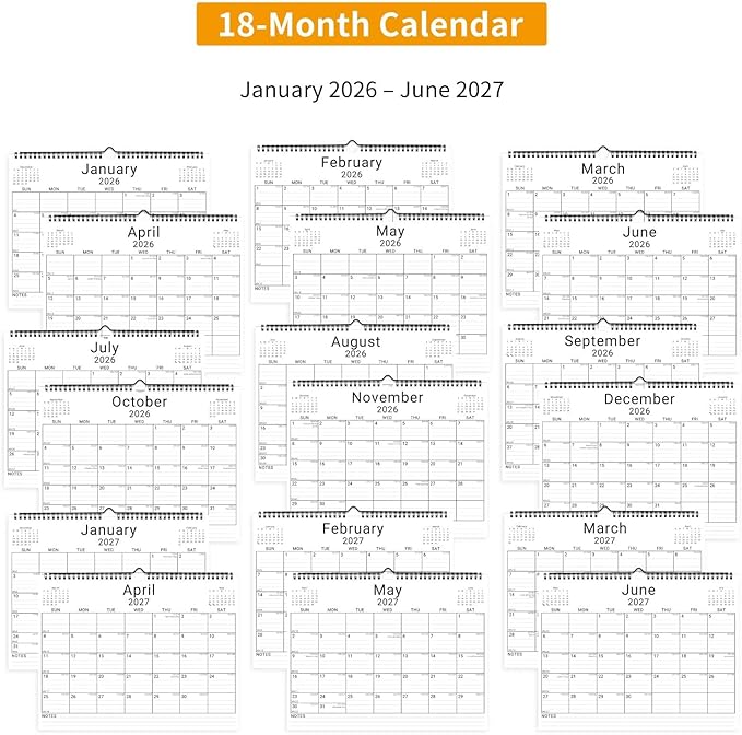2026 Wall Calendar, 12 Month 11”x8.5 ‘’ Year Monthly Organizer from January 2026-2027 Small Mini Horizontal Blank Spiral Bound Wire Hanging Calendar w/ Lines for Family, Home, Kitchen, Office White3