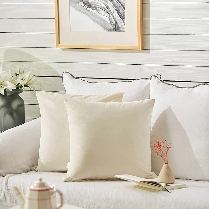 FY FIBER HOUSE Pack of 2 Velvet Throw Pillow Covers Decorative Square Pillowcase Soft Solid Cushion Case for Sofa/Couch Use, 18 x 18 Inch White
