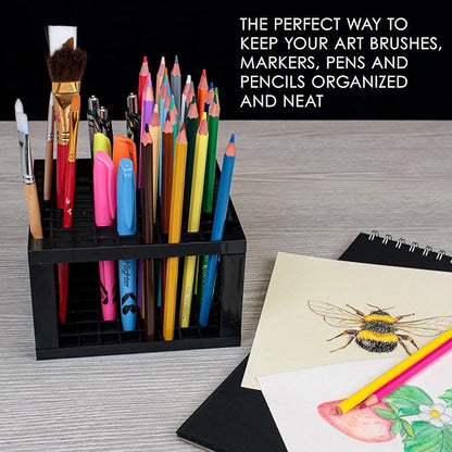 U.S. Art Supply 96 Slot Marker Organizer & Paint Brush Holder – Marker Storage, Pens, Brushes, Colored Pencils