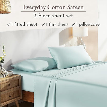 California Design Den Natural 100% Cotton Sheets Twin XL Size Set - Soft Sateen Weave, Twin XL Sheets, Deep Pockets, Breathable and Durable Bedding Set for Dorm Rooms, College (Seafoam)