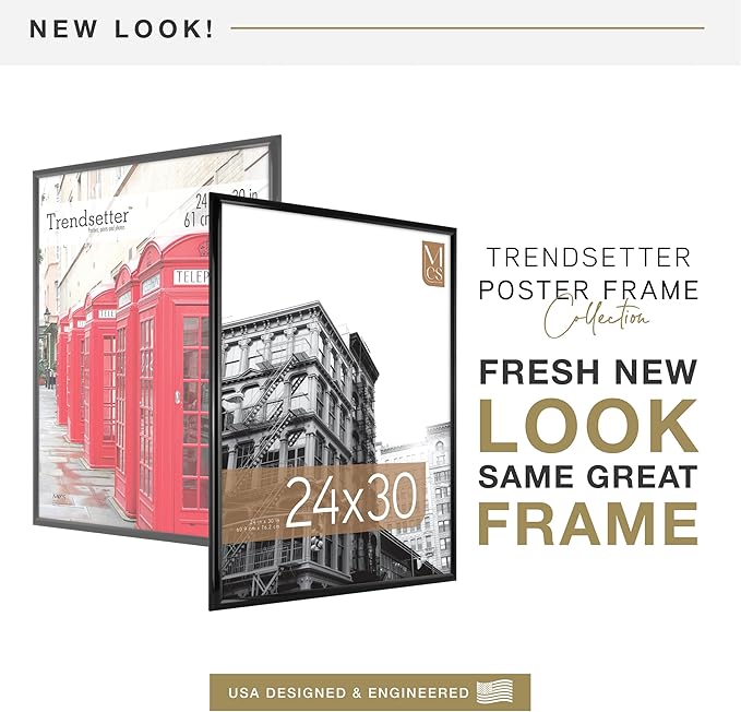 MCS Trendsetter 24x30 Poster Frame Black High-Gloss, Vertical & Horizontal Wall Hanging Large Picture Frame for Photos, Posters & Art Prints (2-Pack)