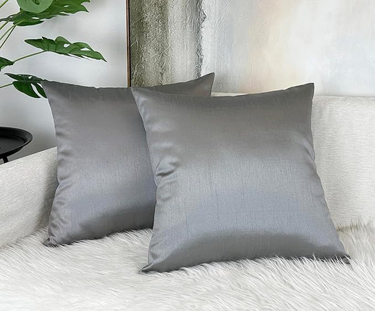 Aiking Home 24x24 Inches Faux Silk Square European Shams, Zipper Closure, Charcoal (Set of 2)