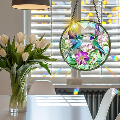 VAIIEYO Hummingbird Acrylic Sun Catcher Window Hanging Decoration, 7.8 Inch Double-Sided Light Reflecting Ornament for Window, Garden, Porch or Balcony Decor, Housewarming, Gift for Natural Lovers